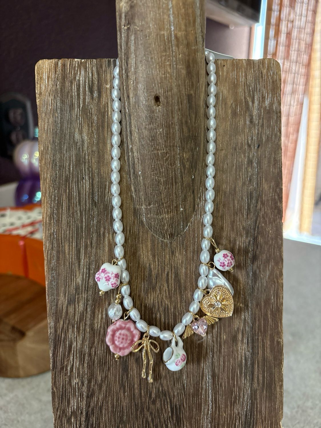 Pearl &amp; Gold Charm Necklace