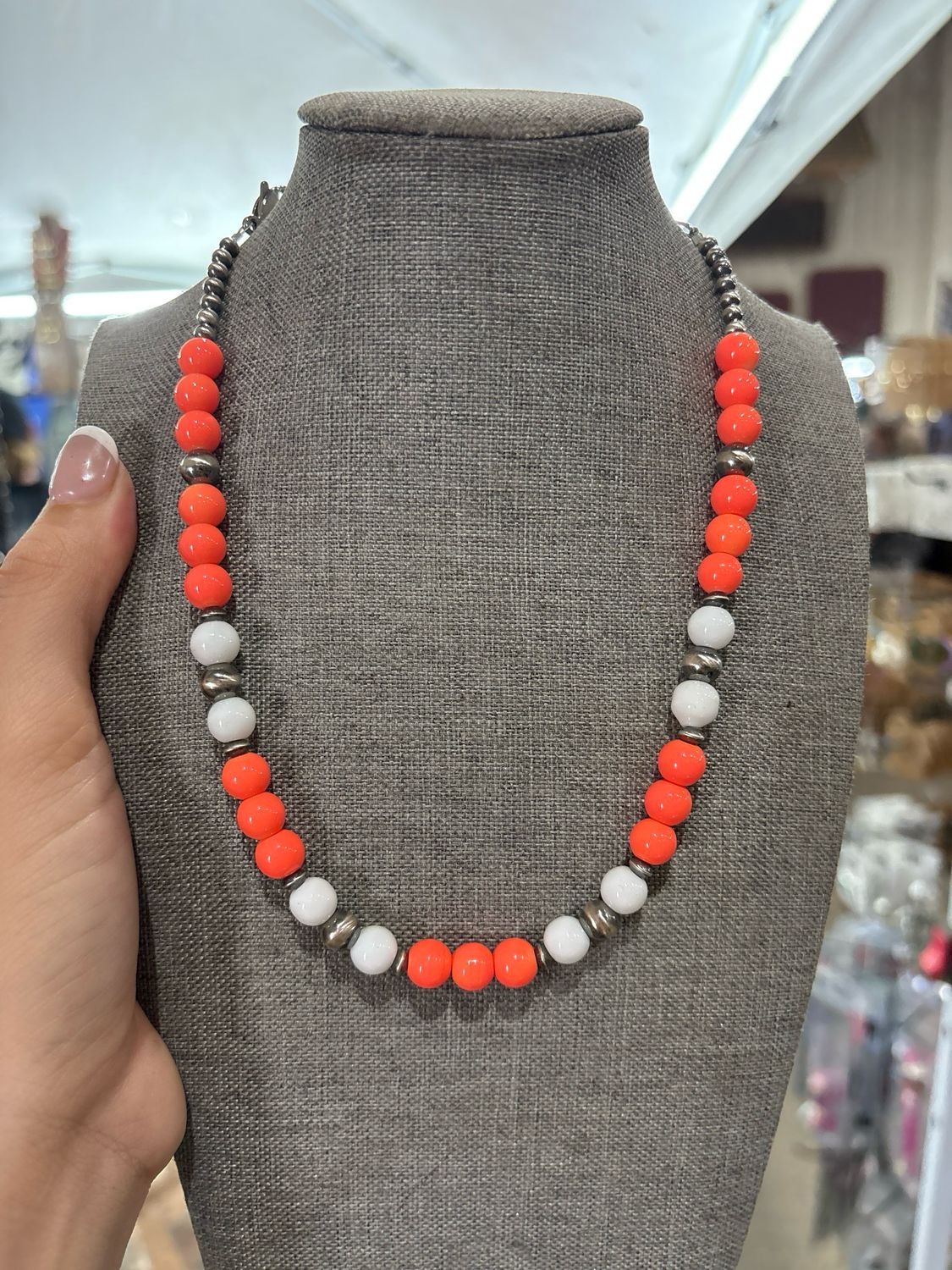 Orange &amp; White Glass Beads With Navajo Pearls