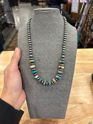 Spiny Oyster &amp; Kingman Turquoise with Navajo Pearls