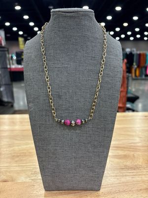 Pink Dahlia &amp; Navajo Pearls with Gold Chain