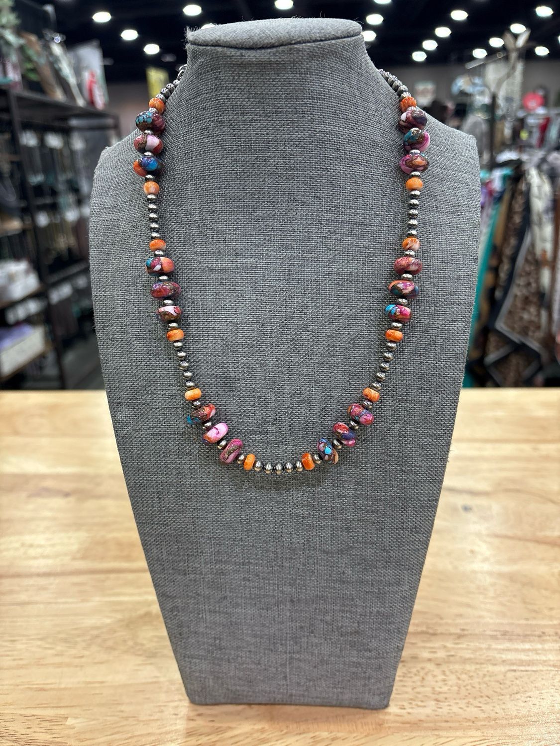 Pink Dahlia &amp; Orange Spiny Oyster with Navajo Pearls