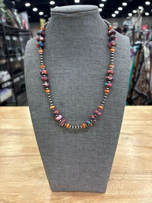 Pink Dahlia &amp; Orange Spiny Oyster with Navajo Pearls