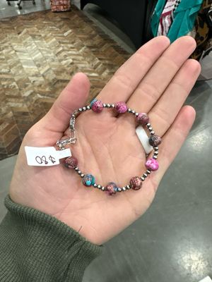 Pink Dahlia &amp; Navajo Pearl Bracelet