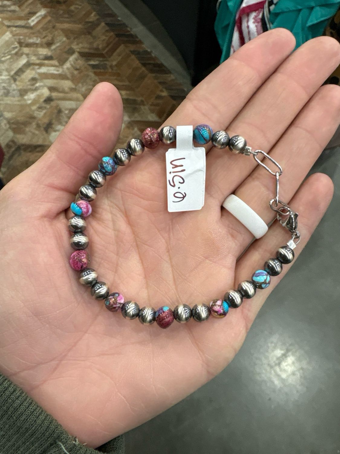 Pink Dahlia &amp; Navajo Pearl Bracelet