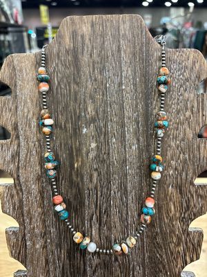 Orange Spiny Oyster &amp; Kingman Turquoise with Navajo Pearls