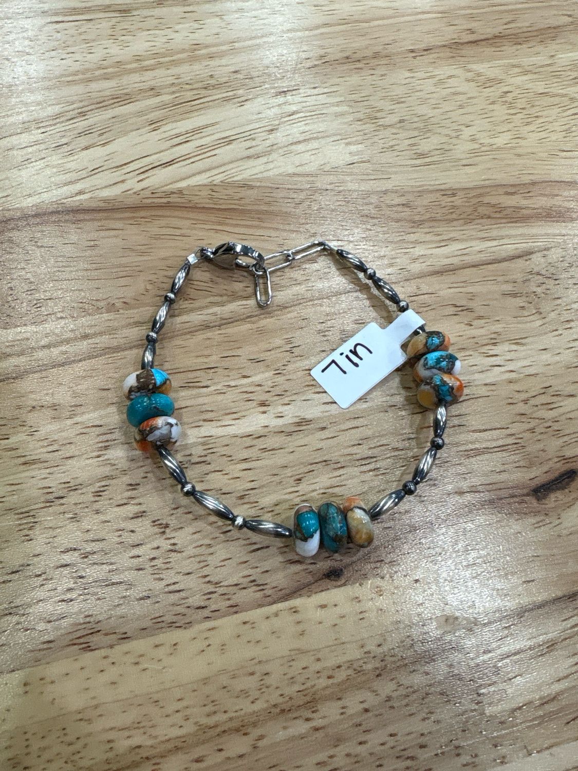 Orange Spiny Oyster &amp; Navajo Pearl Bracelet