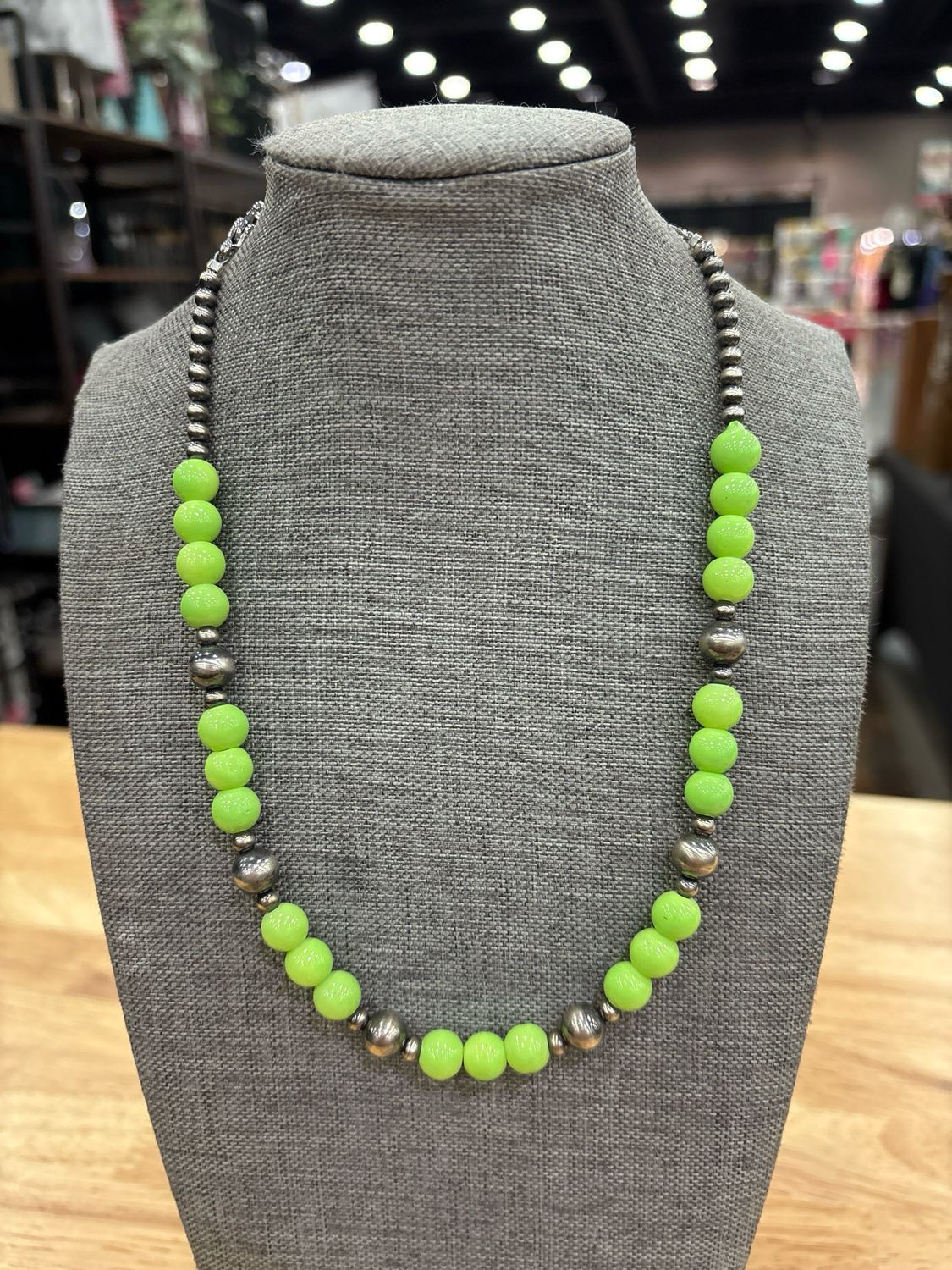 Lime Green Glass &amp; Navajo Pearls
