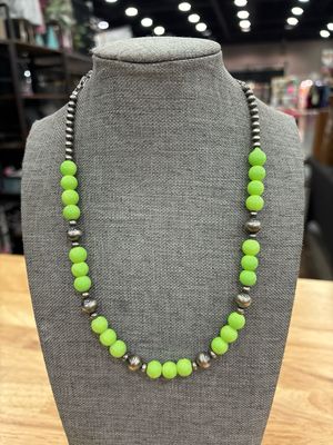Lime Green Glass &amp; Navajo Pearls