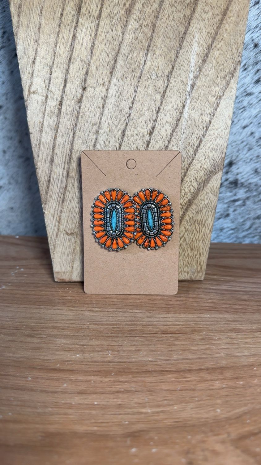 Faux Turquoise &amp; Orange Spiny Earrings