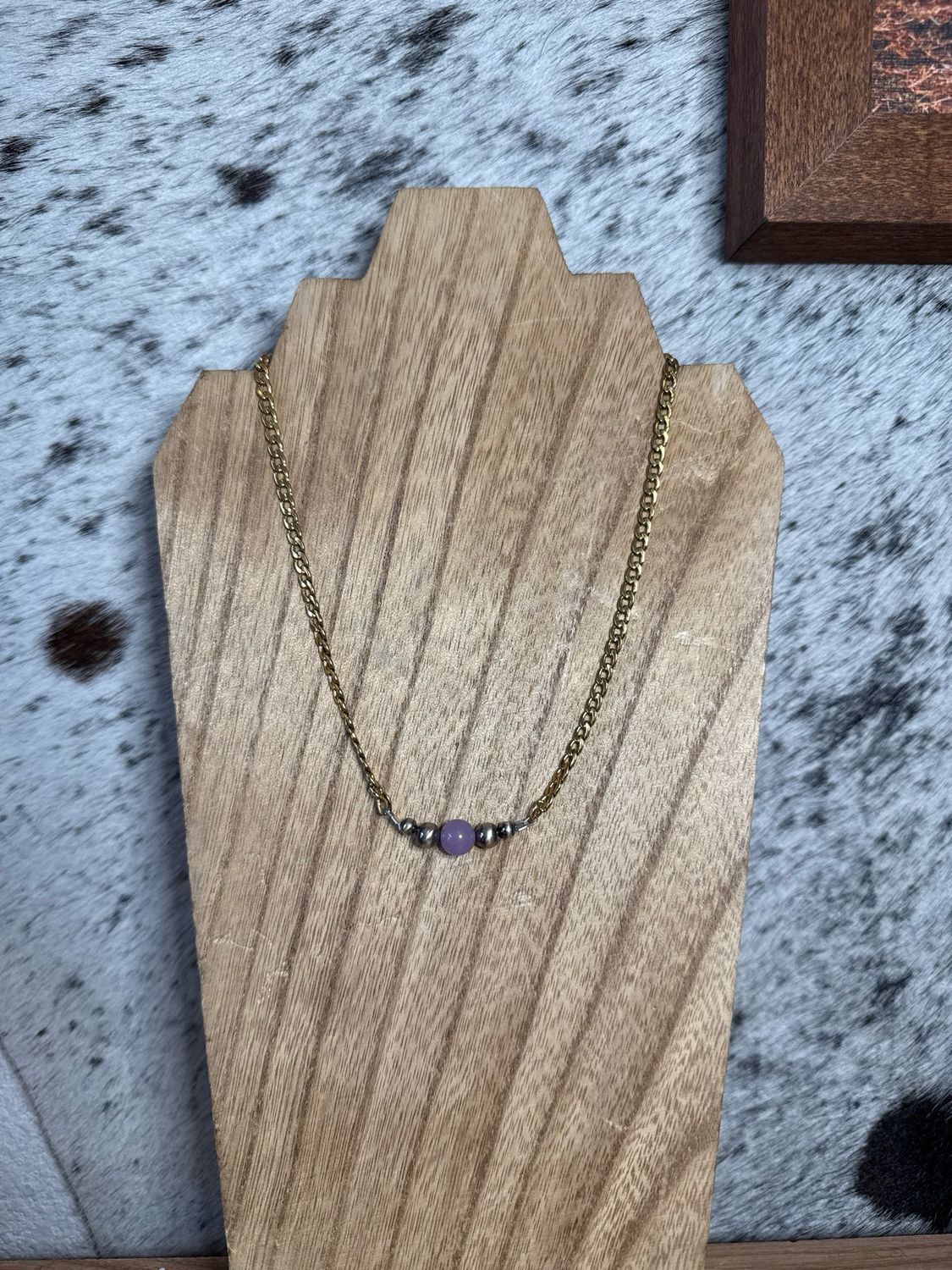 Amethyst &amp; Navajo Pearls with Gold Chain Stacker