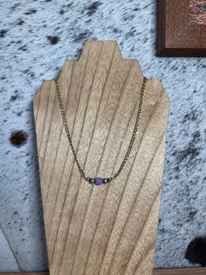 Amethyst &amp; Navajo Pearls with Gold Chain Stacker