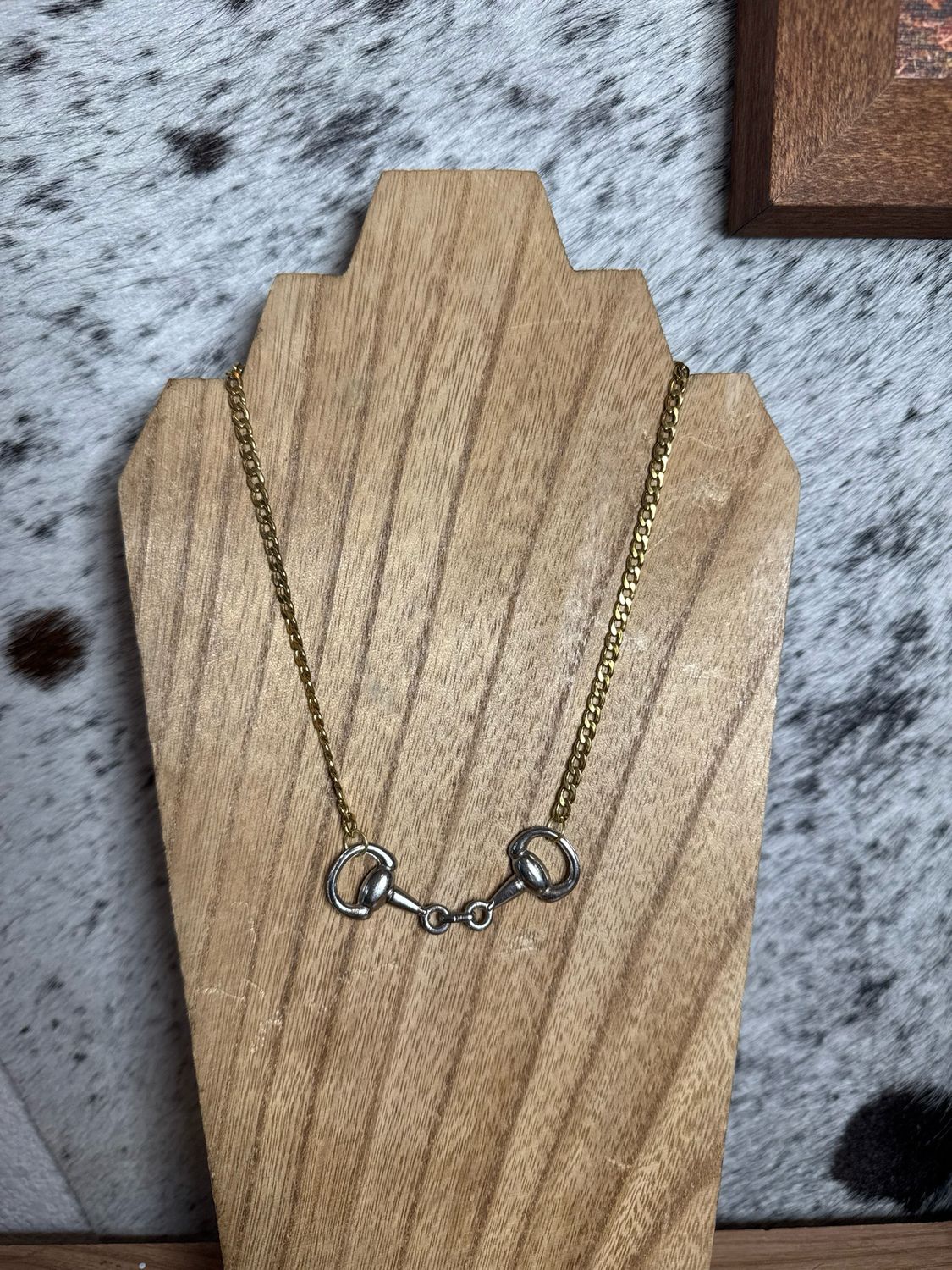 Silver Bridle Bit with Gold Chain