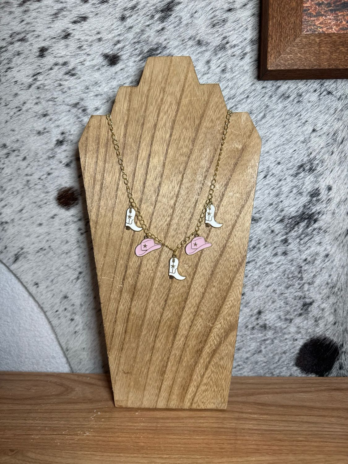 Pink &amp; White Charms with Gold Chain