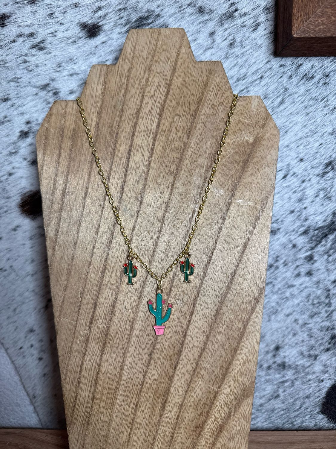 Cactus Charm with Gold Chain
