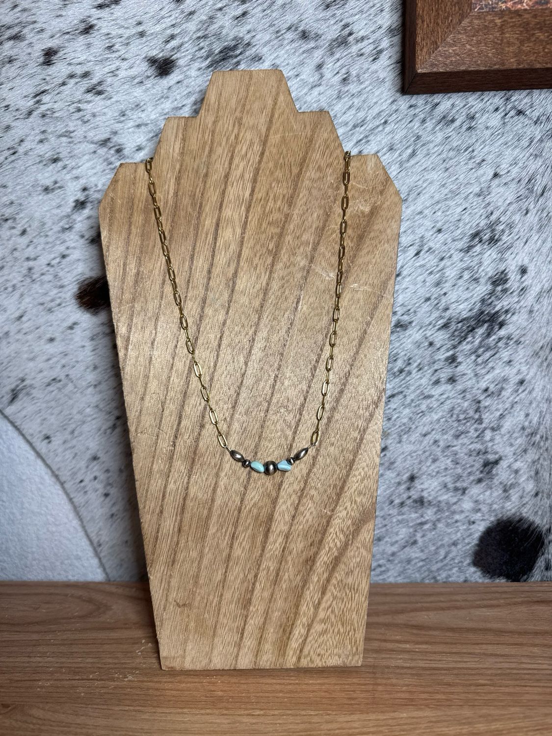Lone Mountain Turquoise &amp; Navajo Pearls with Gold Chain