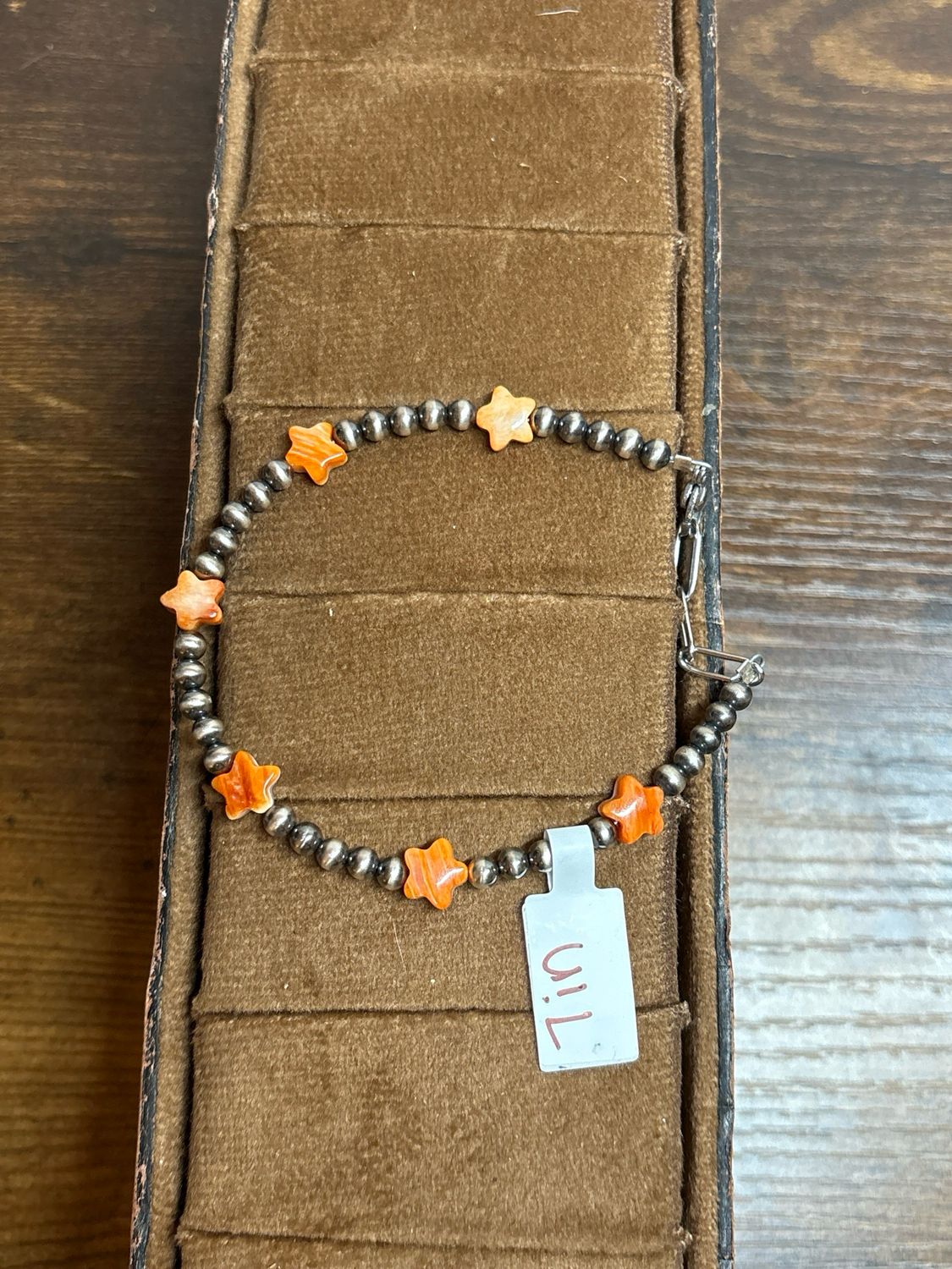 Orange Spiny Oyster Stars &amp; Navajo Pearl Bracelet