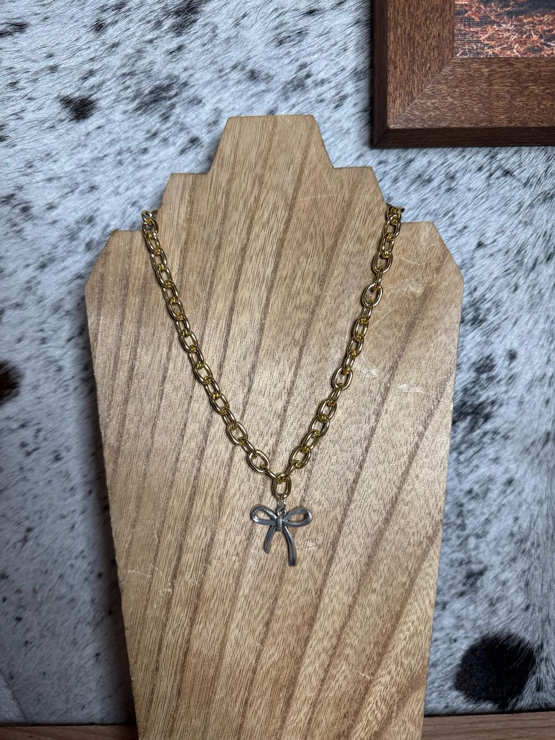 Silver Bow Charm with Gold Chain