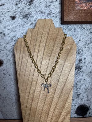 Silver Bow Charm with Gold Chain