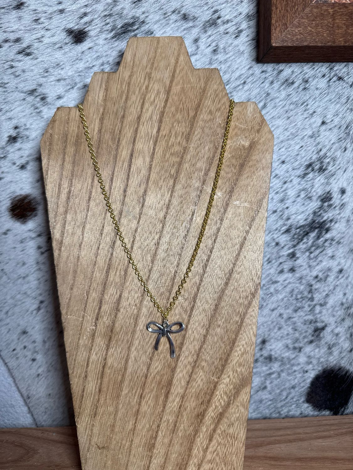 Silver Bow Charm with Gold Chains