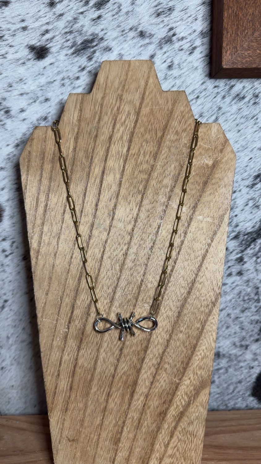 Silver Barbed Wire Charm with Gold Chain