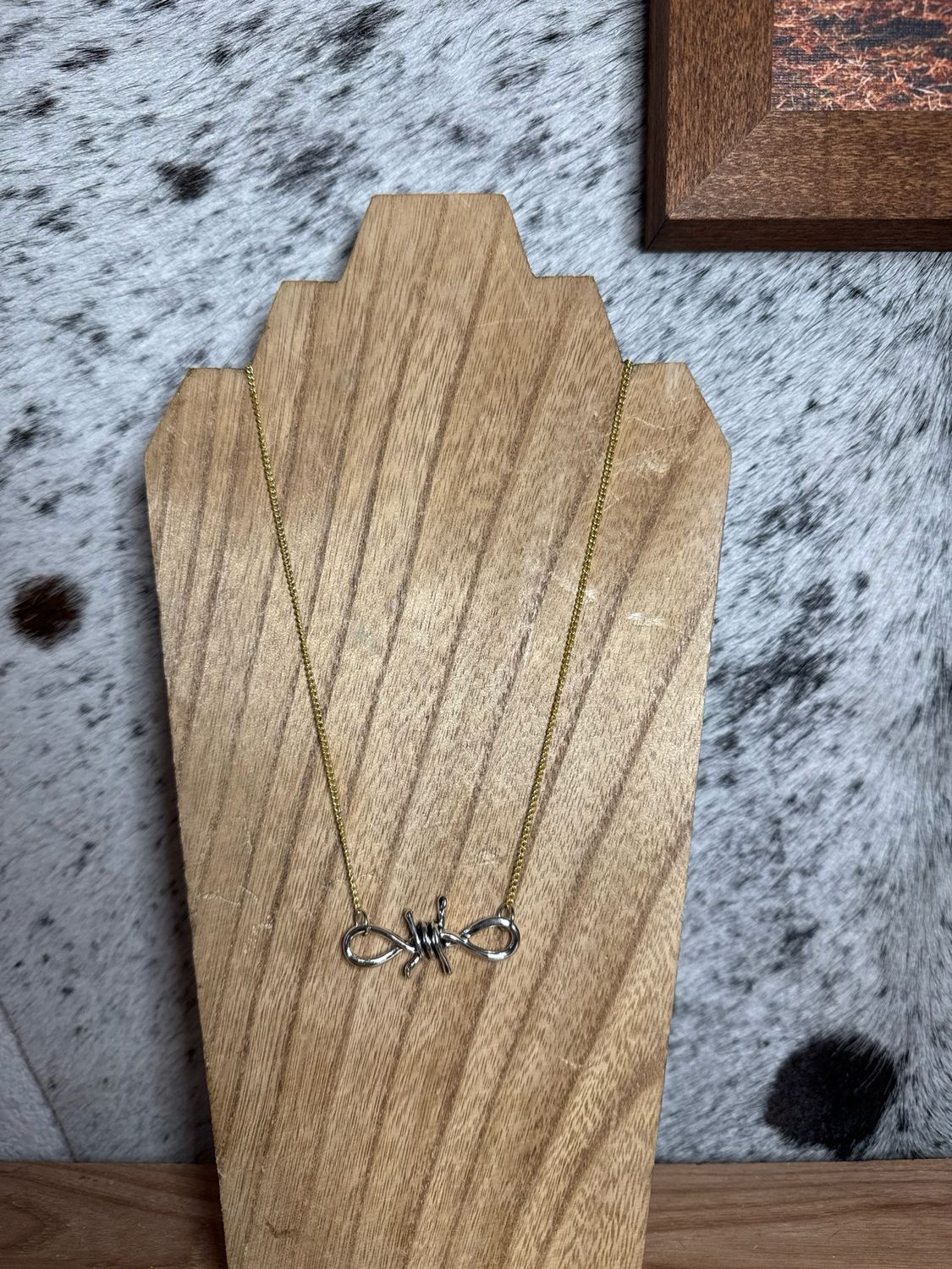 Silver Barbed Wire Charm with Gold Chain