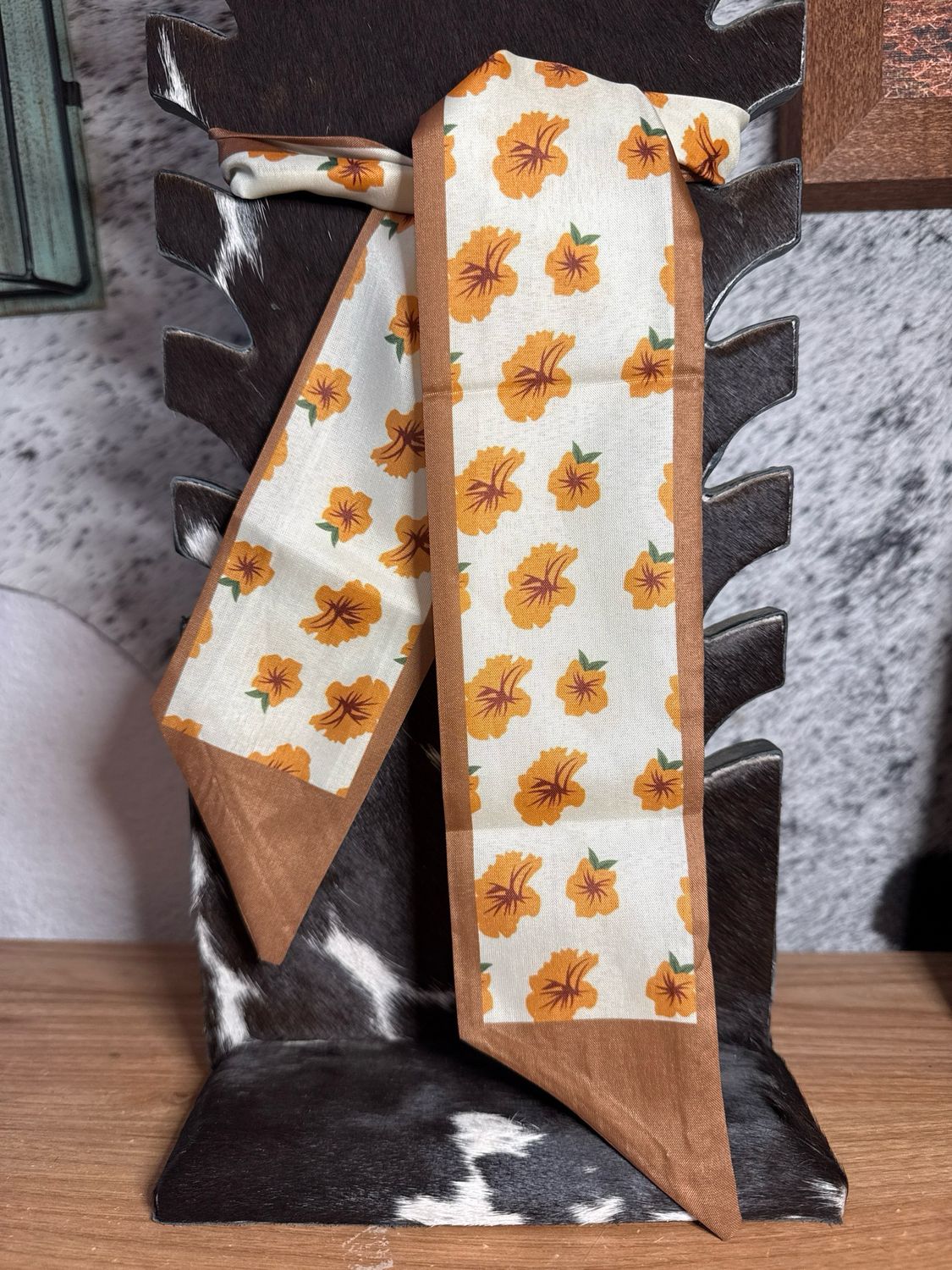 Brown &amp; Orange Flowers Twilly