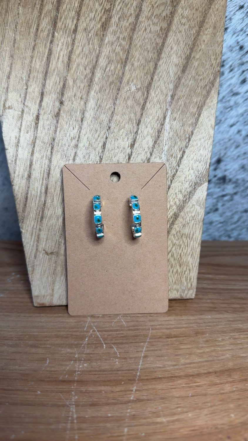 Faux Turquoise &amp; Silver Plated Hoops