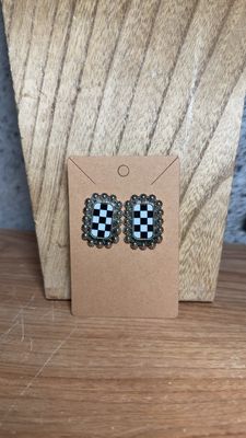 Silver Plated Checkered Studs