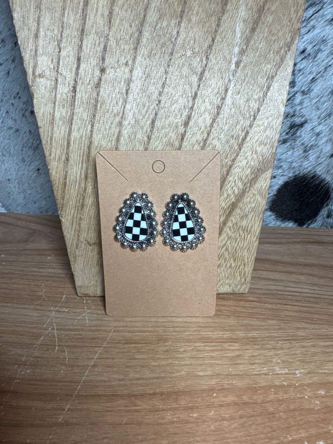 Silver Plated Checkered Stud