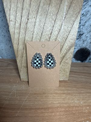 Silver Plated Checkered Stud