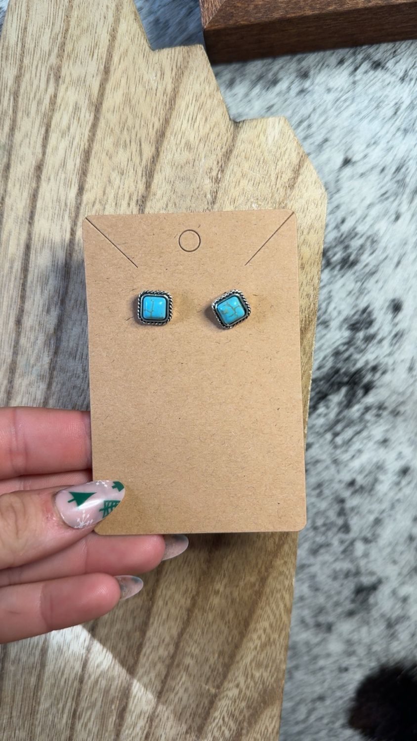 Faux Turquoise Square Studs