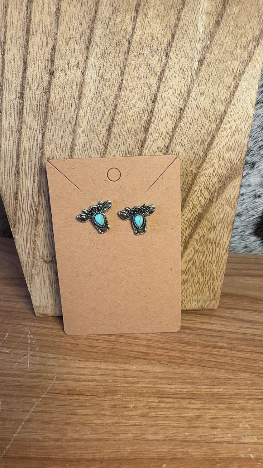 Faux Turquoise Cow Head Stud