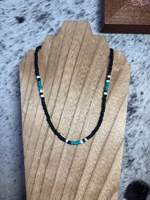 Black, Teal &amp; White Seed Beads
