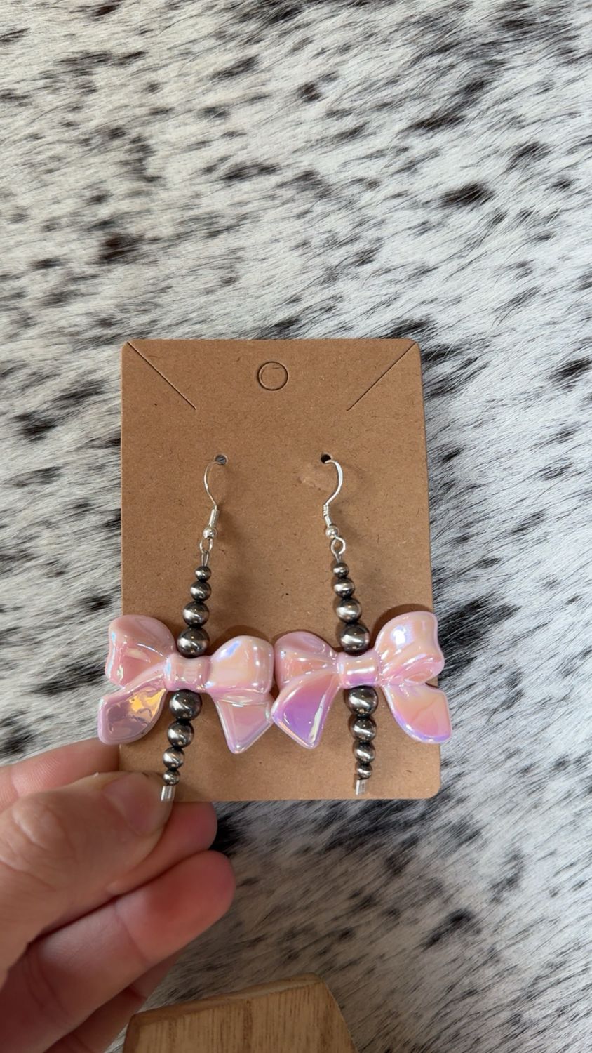 Pink Bow &amp; Navajo Pearls Earrings