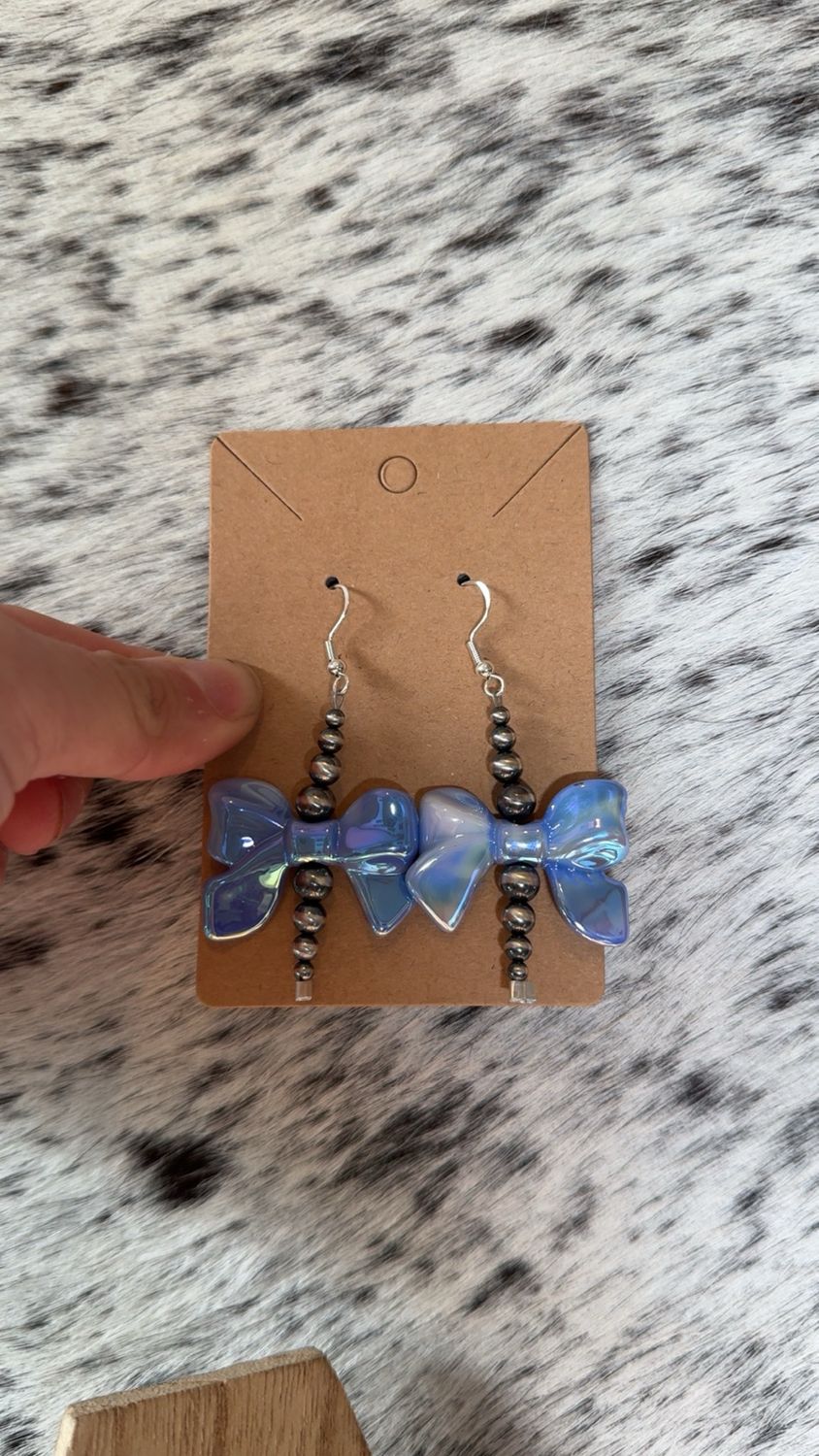 Blue Bow &amp; Navajo Pearl Earrings