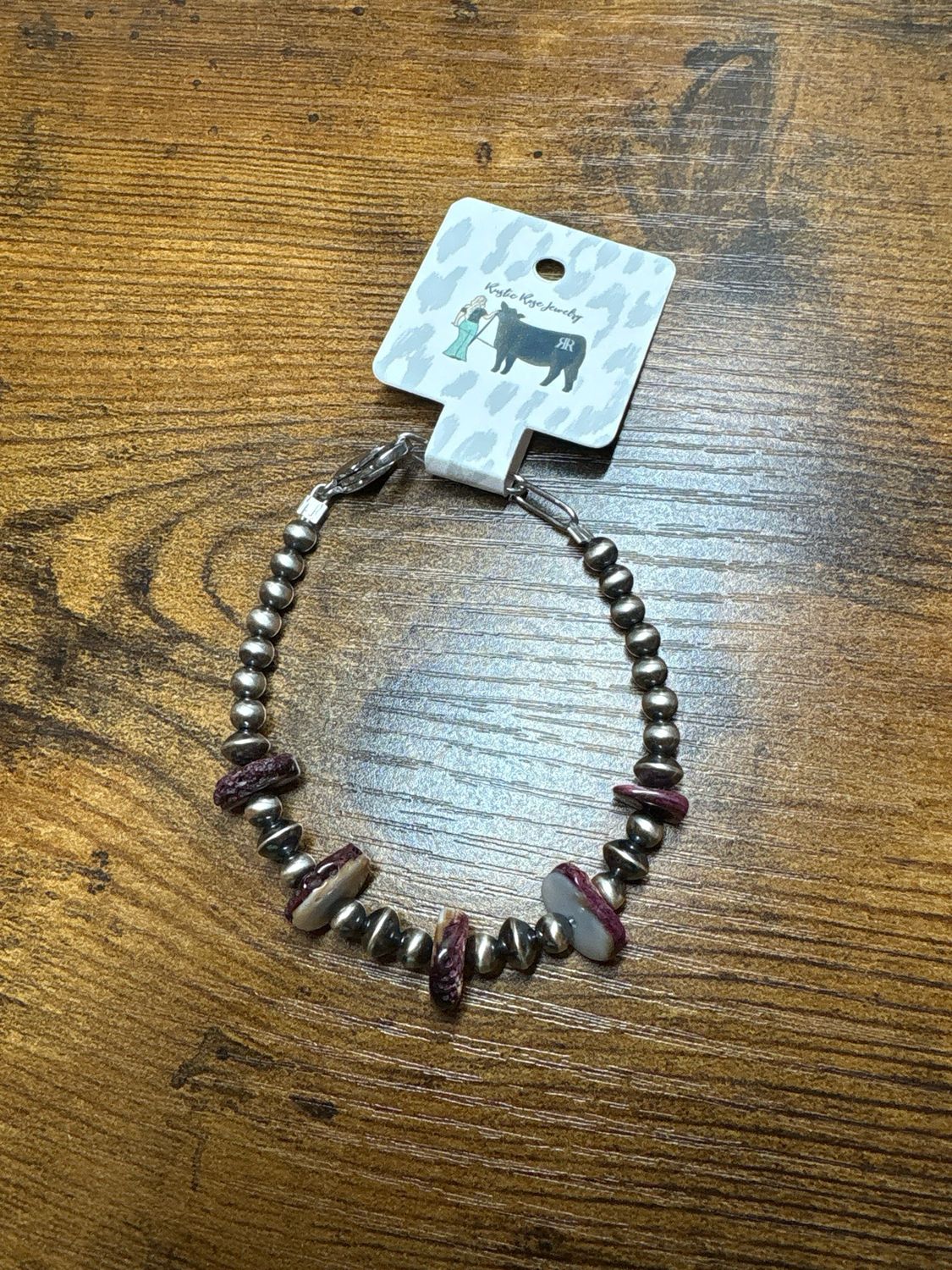 Purple Spiny Oyster &amp; Navajo Pearl Bracelet