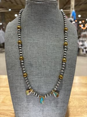 Gold Hematite, Turquoise &amp; Navajo Pearls