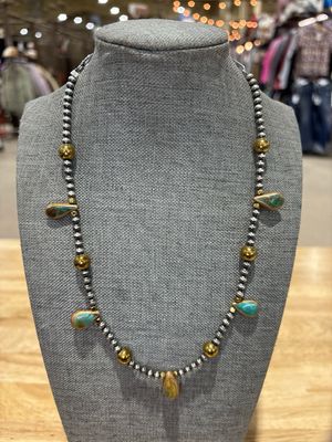 Gold Hematite, Turquoise &amp; Navajo Pearls