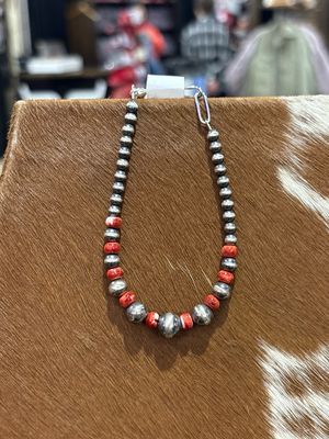Red Spiny Oyster &amp; Navajo Pearl Bracelet
