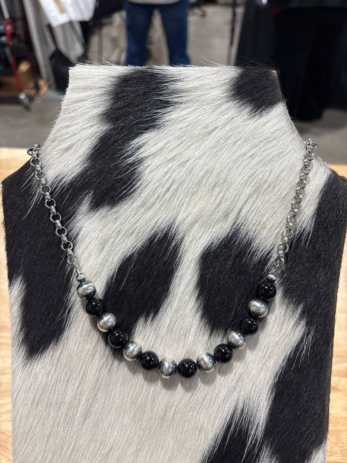 Black Onyx &amp; Navajo Pearl Stacker With Rolo Chain