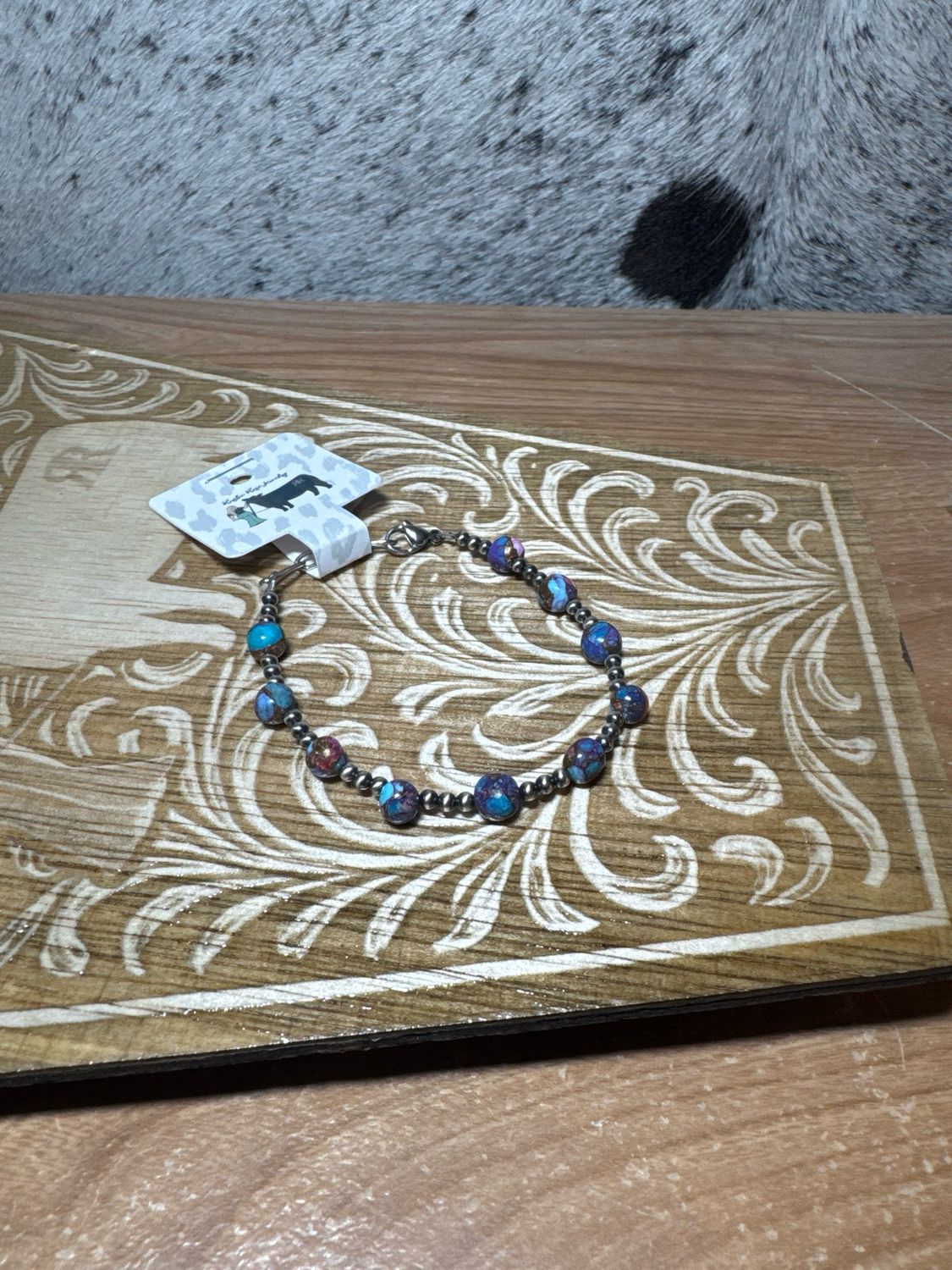 Pink Dahlia &amp; Navajo Pearl Bracelet