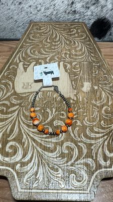 Orange Spiny Oyster &amp; Navajo Pearl Bracelet