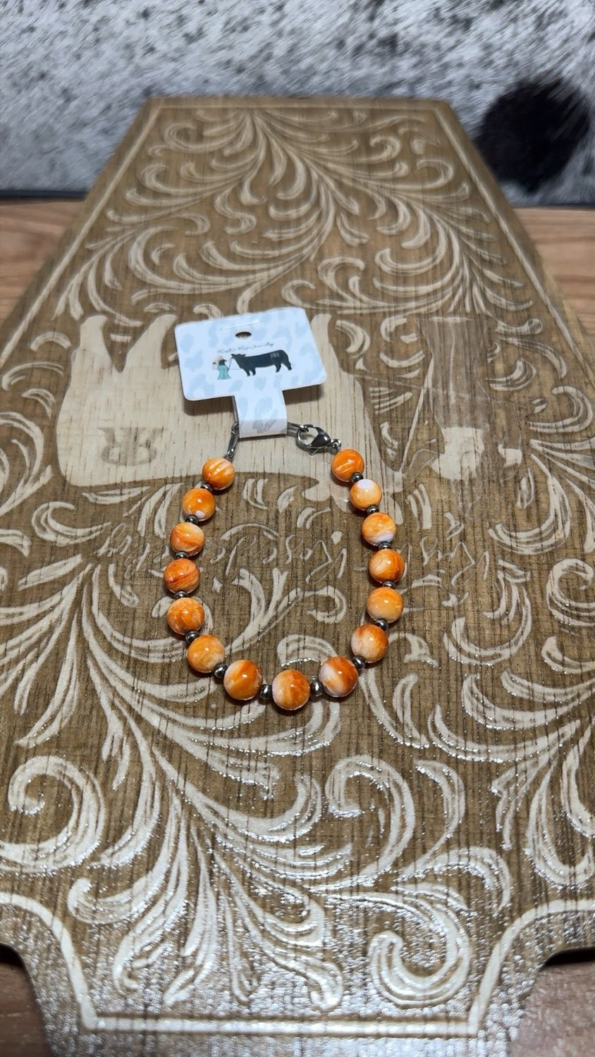 Orange Spiny Oyster &amp; Navajo Pearl Bracelet