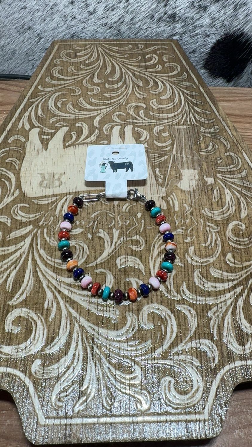 Pink Conch, Blue Lapis, Turquoise, Navajo Pearls &amp; Red Orange Purple Spiny Oyster Bracelet