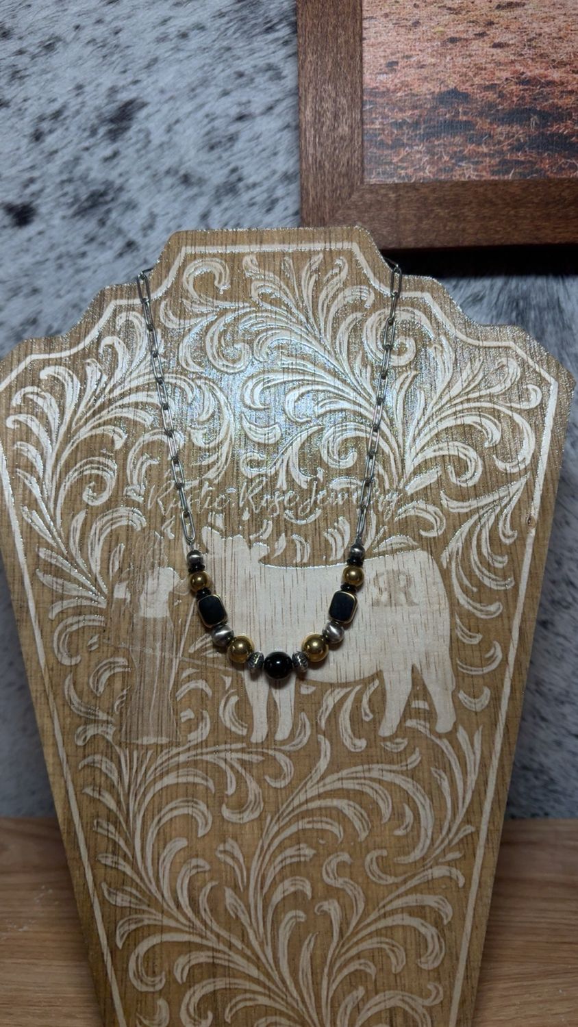 Black Onyx, Gold Hematite &amp; Navajo Pearl Stacker