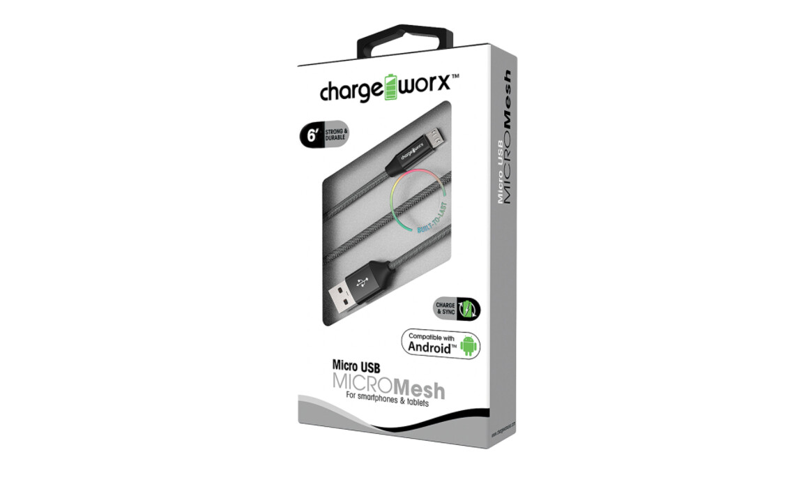 Chargeworx | &quot;MICRO&quot; Mesh 6ft Micro USB Sync &amp; Charge Cable, Black