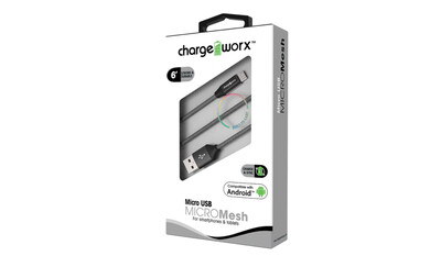 Chargeworx | &quot;MICRO&quot; Mesh 6ft Micro USB Sync &amp; Charge Cable, Black