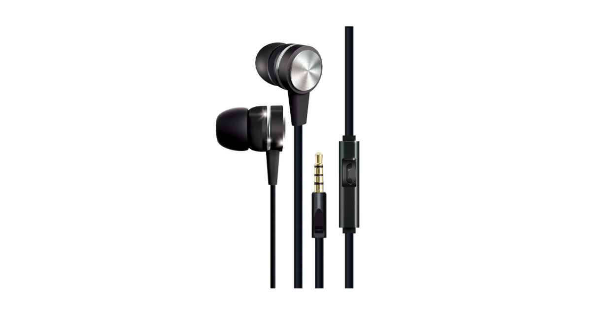 Coby | Tangle-Free Fabric Cable Metal Stereo Earbuds, Black CVE-131