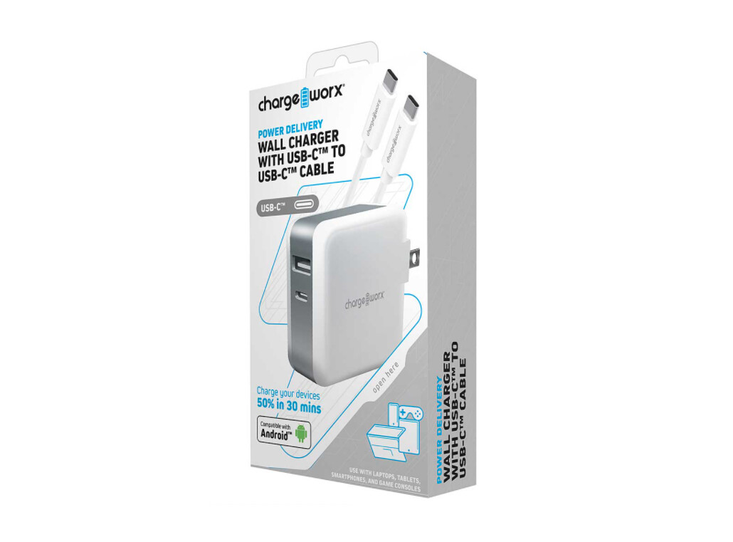 Chargeworx | 35W USB-C™ Cable &amp; Wall Charger with Power Delivery, White