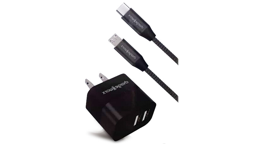 Chargeworx USB Wall Charger &amp; USB-C and Micro USB Cables, Black